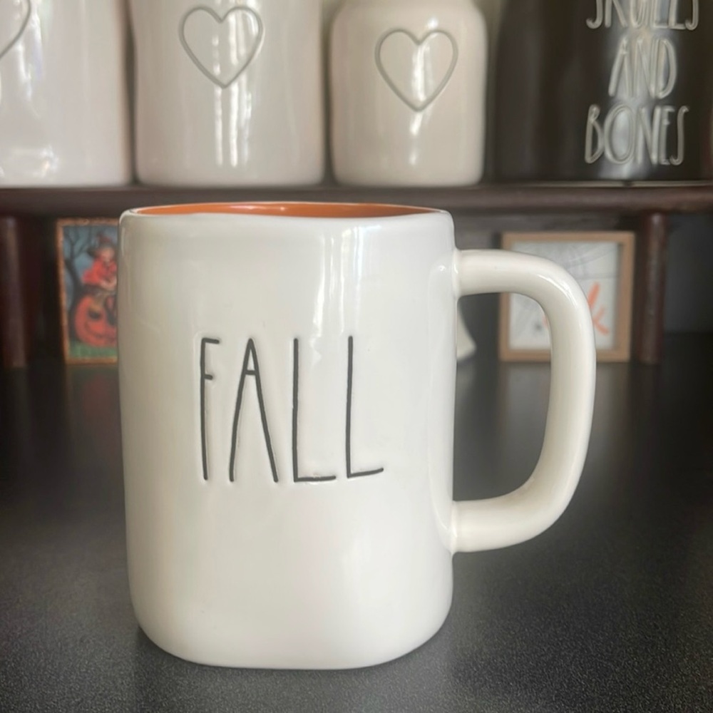 Rae Dunn FALL Y’ALL Ceramic  Double-Sided Mug White & Orange NWOT